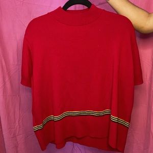 Red knit short sleeve mock neck